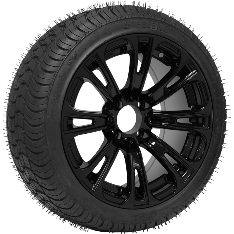 SGC 14″ Voodoo Glossy Black Wheel – Aluminum Alloy / STEELENG 205/30-14 QH Low Profile Tire DOT Approved Tires Combo – Set of 4