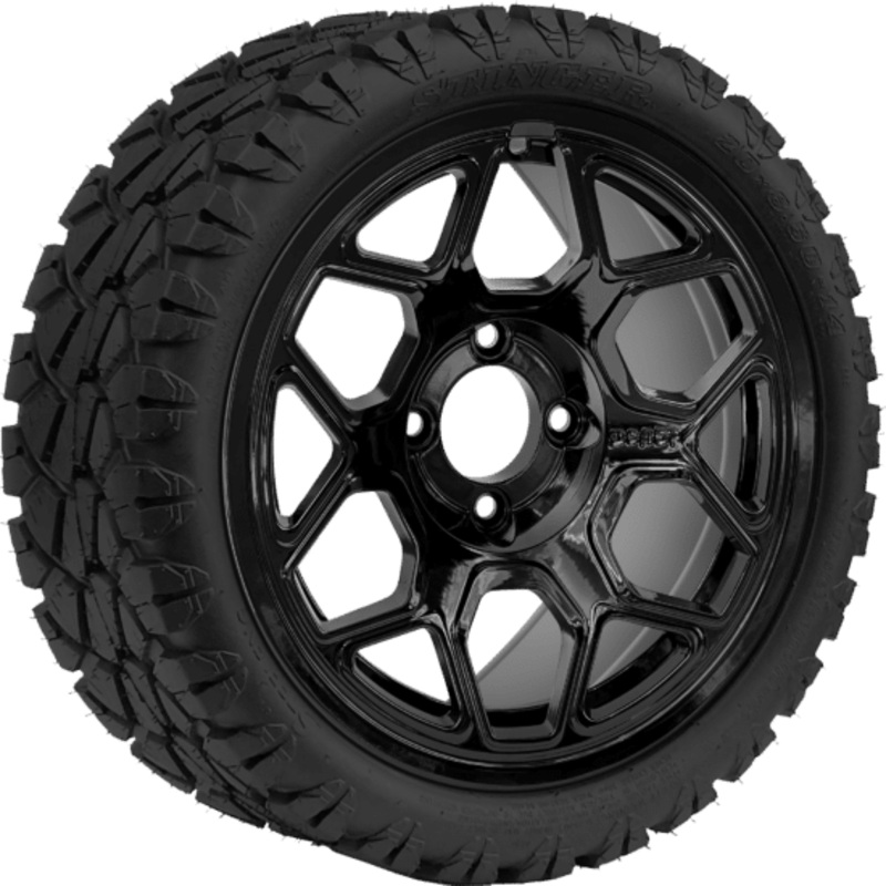 SGC 14 ” Yeti Glossy Black Wheel – Aluminum Alloy / STEELENG 20 “x8.5 “-14 ” STINGER AT Tire DOT Approved Tires Combo – Set of 4