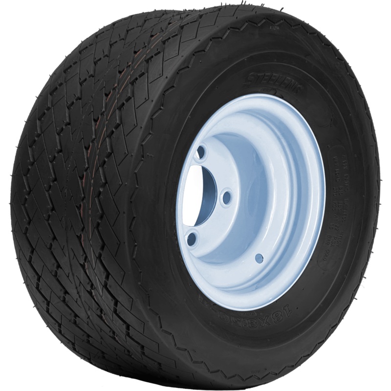 SGC 8″ Steel Wheel – White / STEELENG 18″x8.5″-8″ Sawtooth Tire Tires Combo – Set of 4