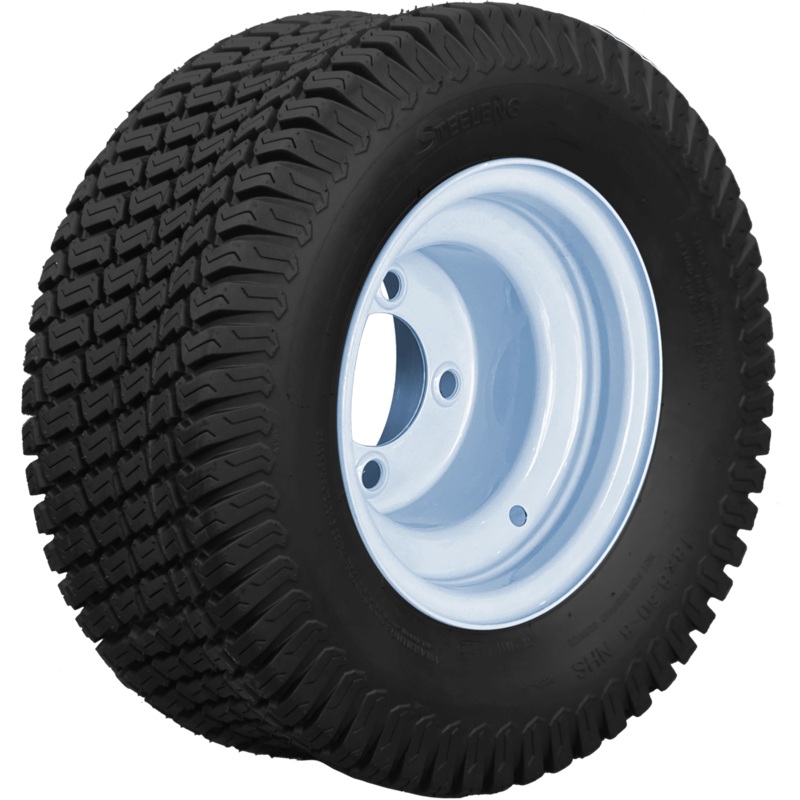 SGC 8″ Steel Wheel – White / STEELENG 18″x8.5″-8″ Turf Tire Tires Combo – Set of 4