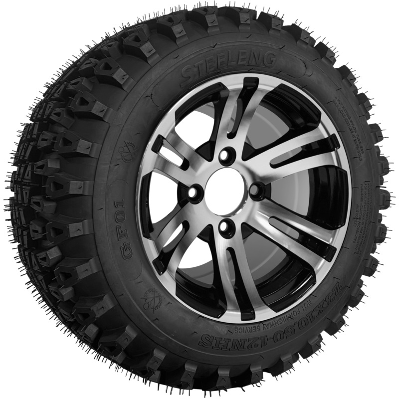 SGC 12″ Bulldog Machined/Black Wheel – Aluminum Alloy / STEELENG 23″x10.5″-12″ QH All Terrain Tire Tires Combo – Set of 4