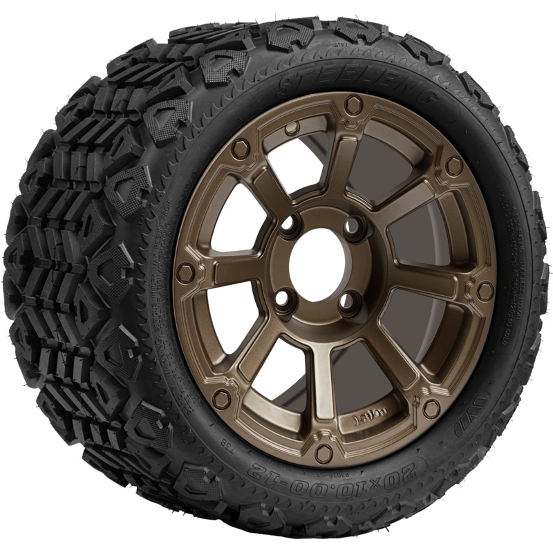 SGC 12 ” Cyclops Bronze Wheel – Aluminum Alloy / STEELENG 20 “x10 “-12 ” All Terrain Tire DOT approved Tires Combo – Set of 4