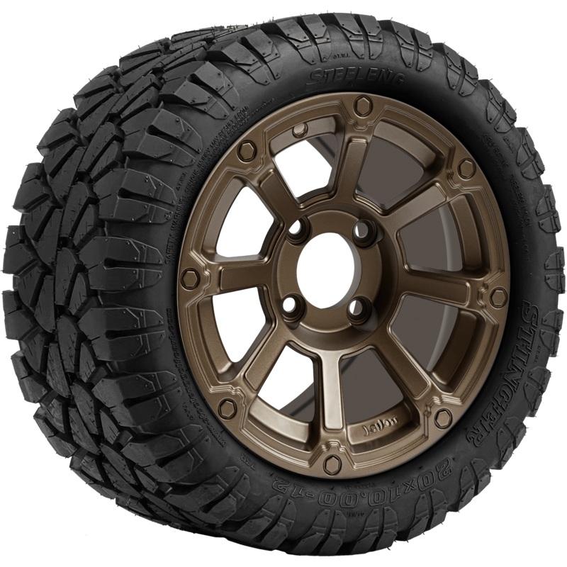 SGC 12 ” Cyclops Bronze Wheel – Aluminum Alloy / STEELENG 20 “x10 “-12 ” STINGER All Terrain Tire DOT approved Tires Combo – Set of 4
