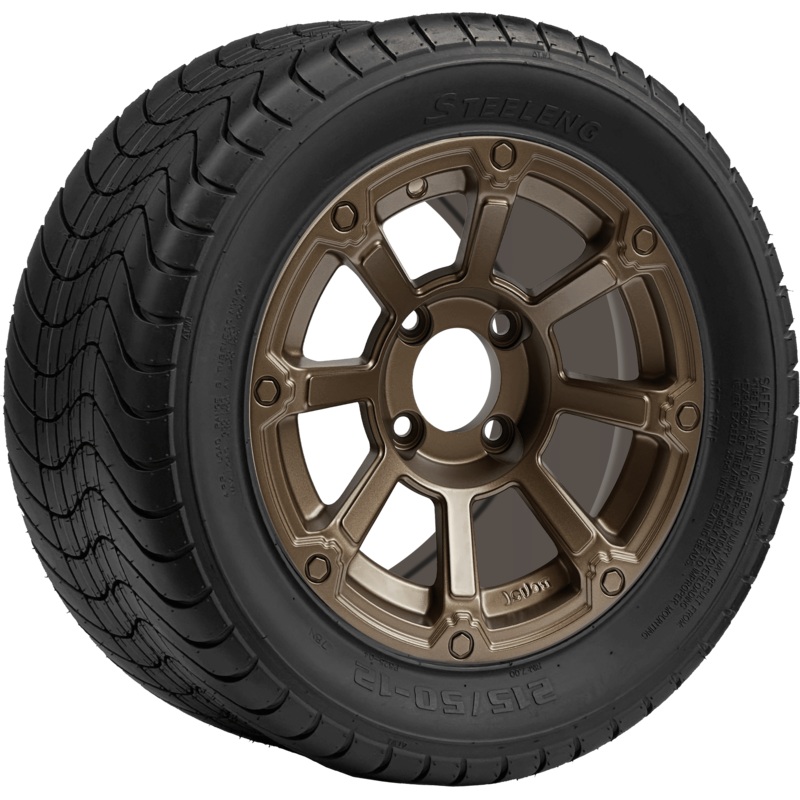 SGC 12 ” Cyclops Bronze Wheel – Aluminum Alloy / STEELENG 215/50-12 Comfort Ride Street Tire DOT Approved Tires Combo – Set of 4