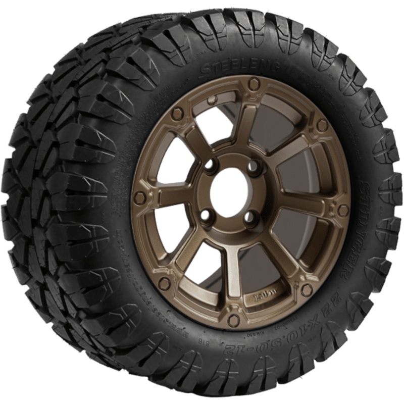 SGC 12 ” Cyclops Bronze Wheel – Aluminum Alloy / STEELENG 22 “x10.5 “-12 ” STINGER All Terrain Tire DOT approved Tires Combo – Set of 4