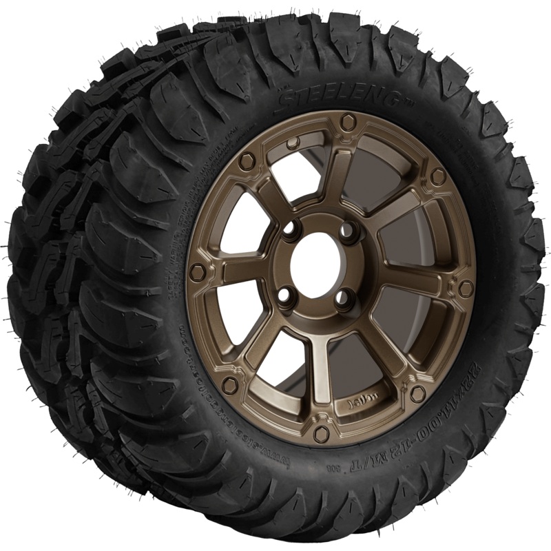 SGC 12 ” Cyclops Bronze Wheel – Aluminum Alloy / STEELENG 22 “x11 “-12 ” Mud Terrain / All Terrain Tire DOT Approved Tires Combo – Set of 4