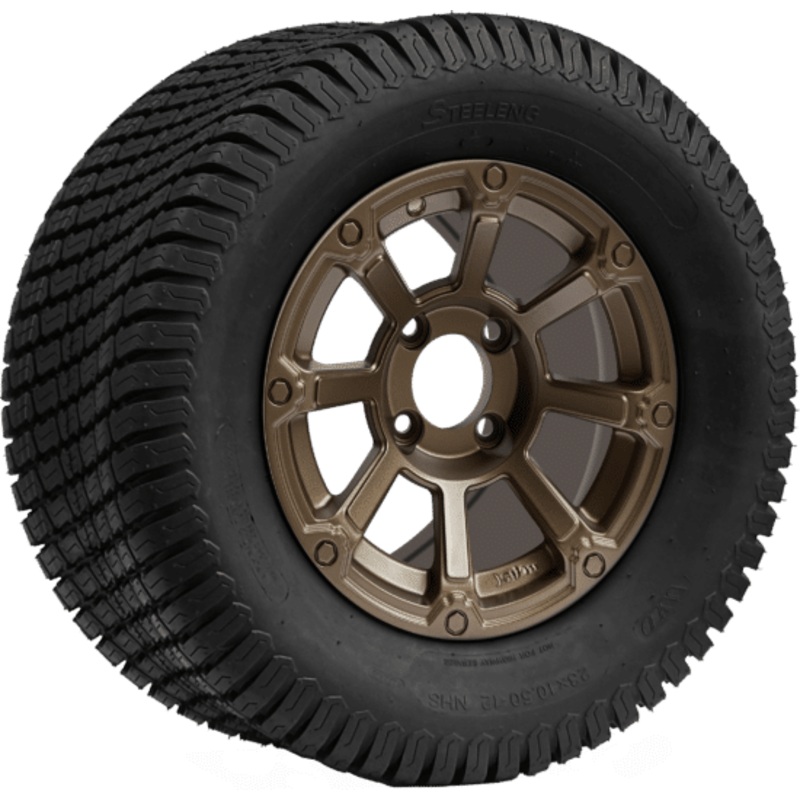 SGC 12 ” Cyclops Bronze Wheel – Aluminum Alloy / STEELENG 23 “x10.5 “-12 ” Turf Tire Tires Combo – Set of 4