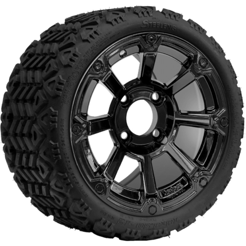 SGC 12 ” Cyclops Glossy Black Wheel – Aluminum Alloy / STEELENG 18 “x8.5 “-12 ” All-Terrain Tire DOT approved Tires Combo – Set of 4