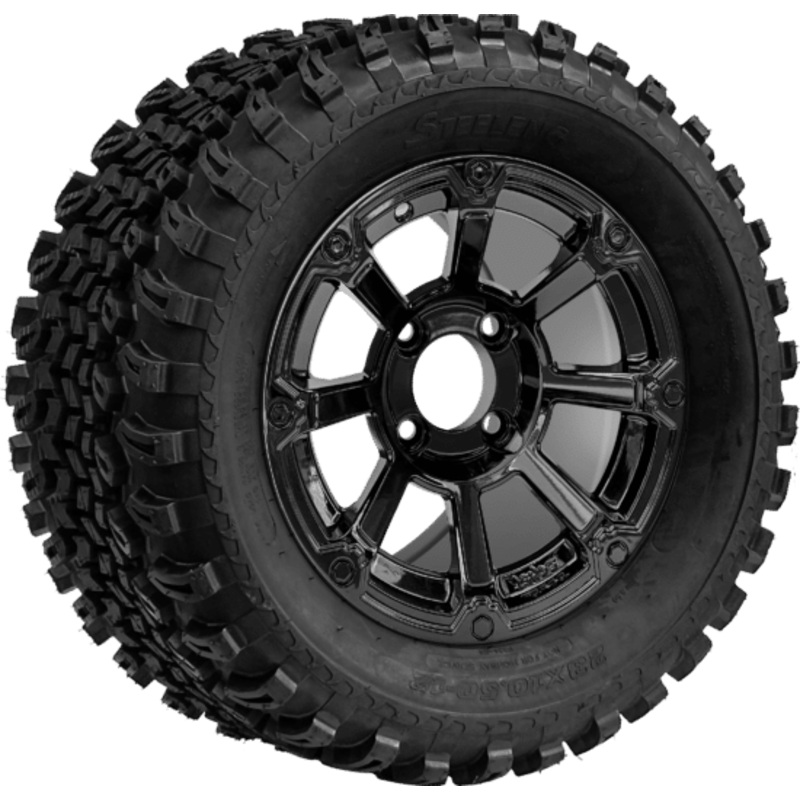 SGC 12 ” Cyclops Glossy Black Wheel – Aluminum Alloy / STEELENG 23 “x10.5 “-12 ” All Terrain Tire Tires Combo – Set of 4