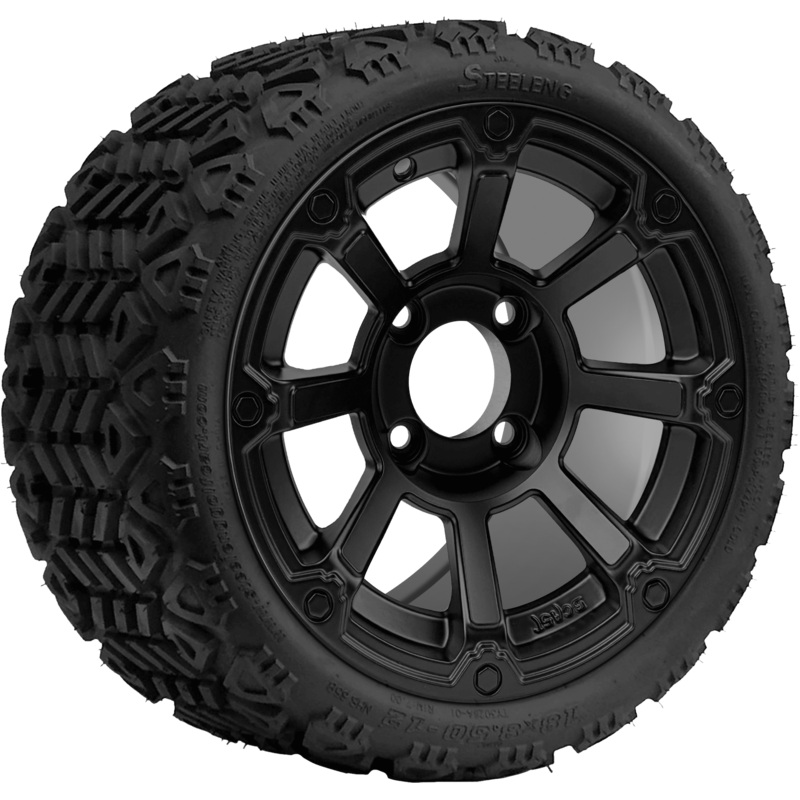 SGC 12 ” Cyclops Matte Black Wheel – Aluminum Alloy / STEELENG 18 “x8.5 “-12 ” All-Terrain Tire DOT approved Tires Combo – Set of 4
