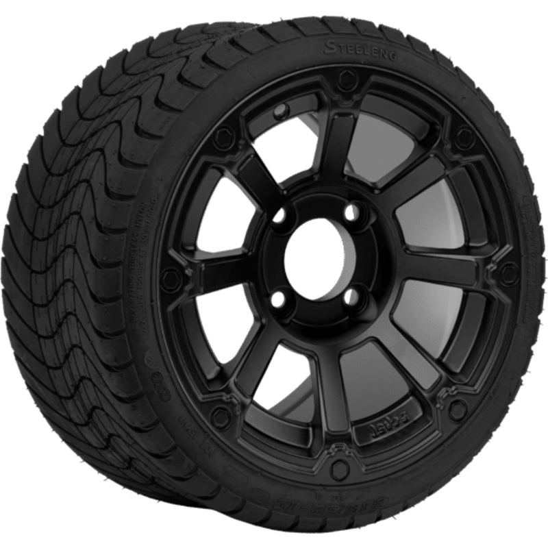 SGC 12 ” Cyclops Matte Black Wheel – Aluminum Alloy / STEELENG 215/35-12 Low Profile Tire Tires Combo – Set of 4