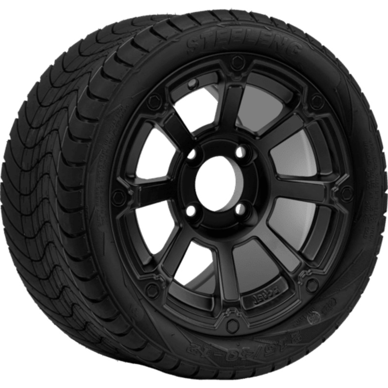 SGC 12 ” Cyclops Matte Black Wheel – Aluminum Alloy / STEELENG 215/40-12 Low Profile Tire DOT Approved Tires Combo – Set of 4