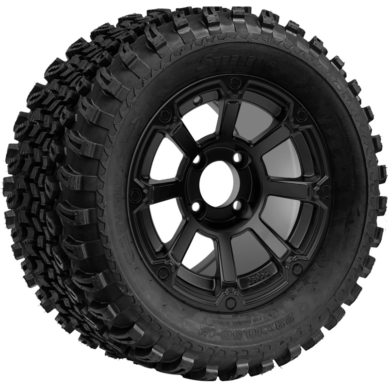 SGC 12 ” Cyclops Matte Black Wheel – Aluminum Alloy / STEELENG 23 “x10.5 “-12 ” All Terrain Tire Tires Combo – Set of 4