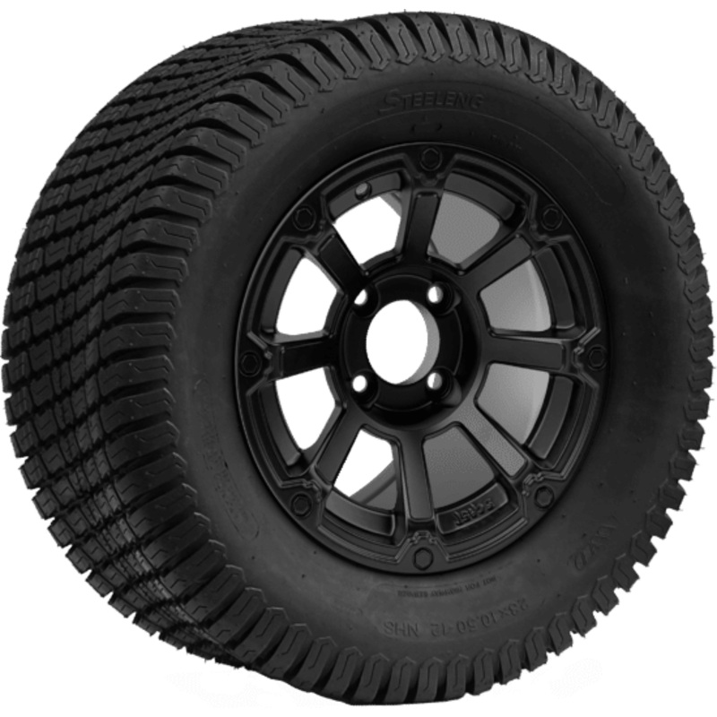 SGC 12 ” Cyclops Matte Black Wheel – Aluminum Alloy / STEELENG 23 “x10.5 “-12 ” Turf Tire Tires Combo – Set of 4