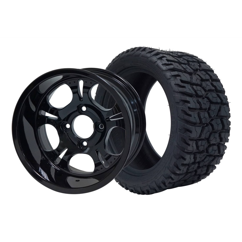 SGC 12″ Darkside Glossy Black Wheel – Aluminum Alloy / STEELENG 215/40-12 GATOR Hybrid Low Profile / All Terrain Tire DOT Approved Tires Combo – Set of 4