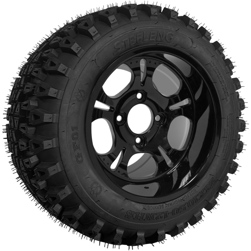 SGC 12″ Darkside Glossy Black Wheel – Aluminum Alloy / STEELENG 23″x10.5″-12″ QH All Terrain Tire Tires Combo – Set of 4