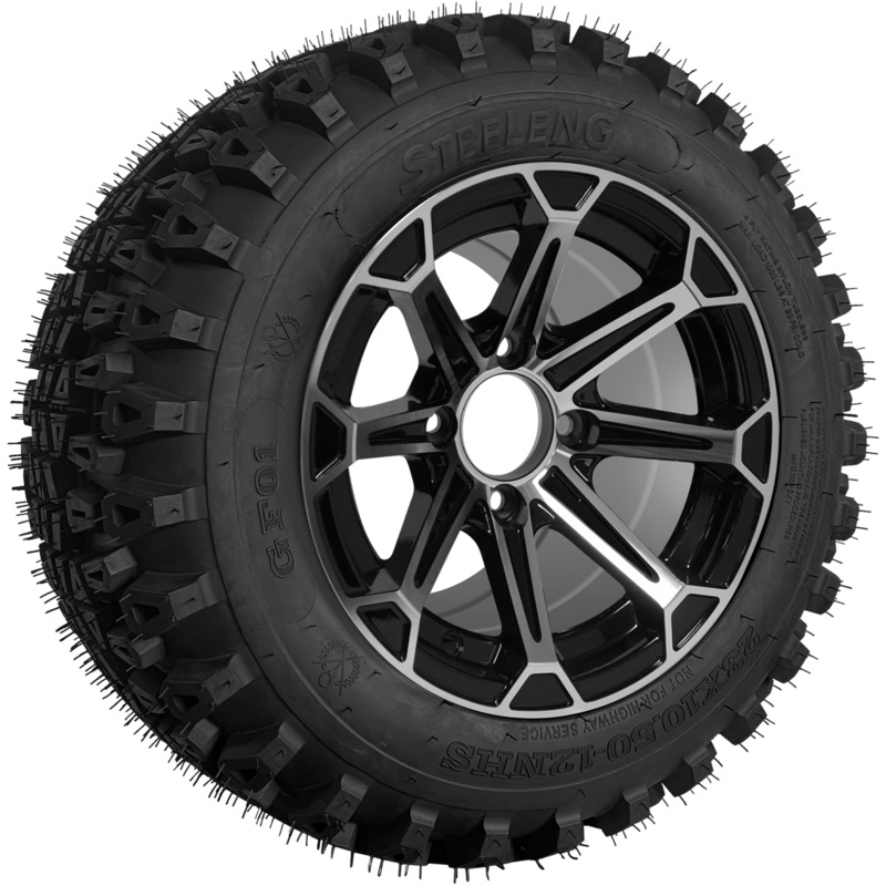 SGC 12″ Fang Machined/Black Wheel – Aluminum Alloy / STEELENG 23″x10.5″-12″ QH All Terrain Tire Tires Combo – Set of 4