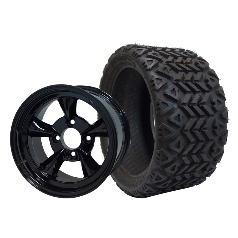 SGC 12″ God Father Glossy Black Wheel – Aluminum Alloy / STEELENG 18″x8.5″-12″ All-Terrain Tire DOT approved Tires Combo – Set of 4