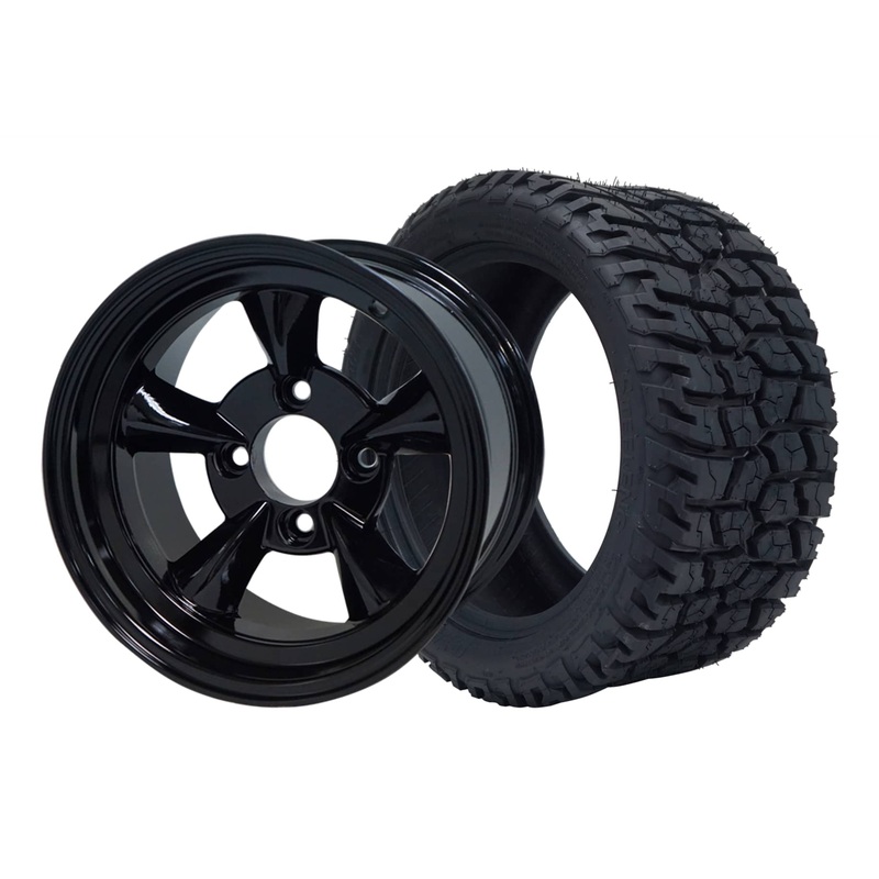 SGC 12″ God Father Glossy Black Wheel – Aluminum Alloy / STEELENG 215/40-12 GATOR Hybrid Low Profile / All Terrain Tire DOT Approved Tires Combo – Set of 4