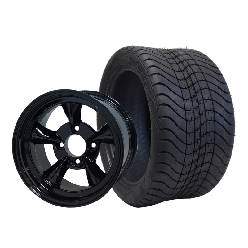 SGC 12″ God Father Glossy Black Wheel – Aluminum Alloy / STEELENG 215/40-12 Low Profile Tire DOT Approved Tires Combo – Set of 4