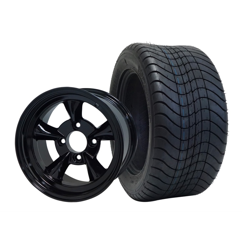 SGC 12″ God Father Glossy Black Wheel – Aluminum Alloy / STEELENG 215/50-12 Comfort Ride Street Tire DOT Approved Tires Combo – Set of 4