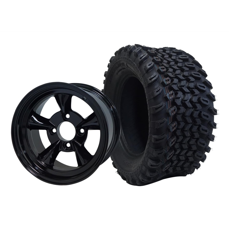 SGC 12″ God Father Glossy Black Wheel – Aluminum Alloy / STEELENG 23″x10.5″-12″ All Terrain Tire Tires Combo – Set of 4