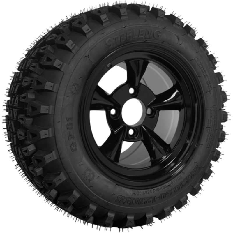 SGC 12″ God Father Glossy Black Wheel – Aluminum Alloy / STEELENG 23″x10.5″-12″ QH All Terrain Tire Tires Combo – Set of 4