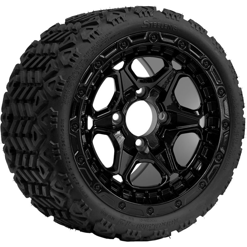 SGC 12 ” Grizzly Glossy Black Wheel – Aluminum Alloy / STEELENG 18 “x8.5 “-12 ” All-Terrain Tire DOT approved Tires Combo – Set of 4