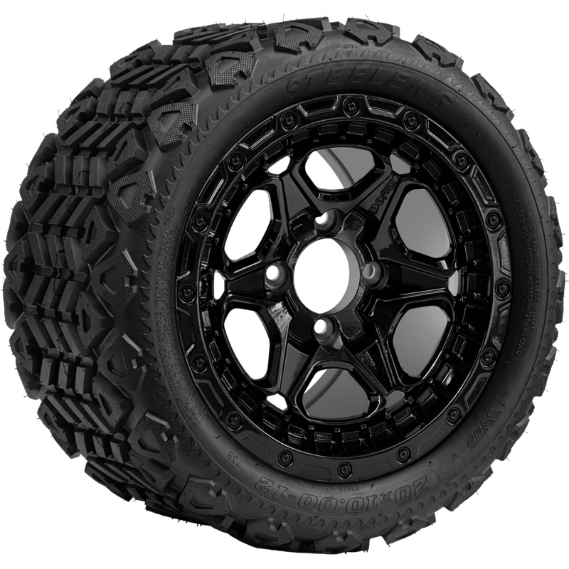 SGC 12 ” Grizzly Glossy Black Wheel – Aluminum Alloy / STEELENG 20 “x10 “-12 ” All Terrain Tire DOT approved Tires Combo – Set of 4