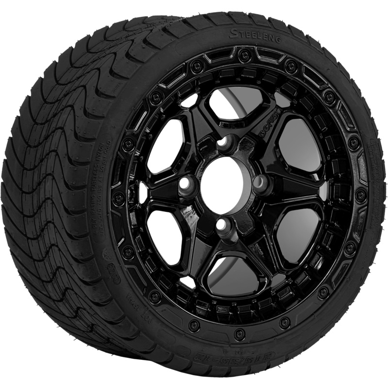 SGC 12 ” Grizzly Glossy Black Wheel – Aluminum Alloy / STEELENG 215/35-12 Low Profile Tire Tires Combo – Set of 4
