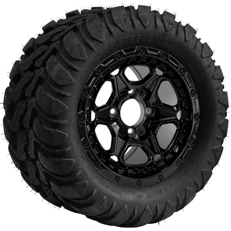 SGC 12 ” Grizzly Glossy Black Wheel – Aluminum Alloy / STEELENG 22 “x11 “-12 ” Mud Terrain / All Terrain Tire DOT Approved Tires Combo – Set of 4