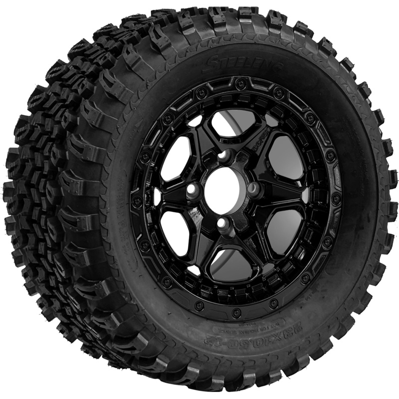 SGC 12 ” Grizzly Glossy Black Wheel – Aluminum Alloy / STEELENG 23 “x10.5 “-12 ” All Terrain Tire Tires Combo – Set of 4