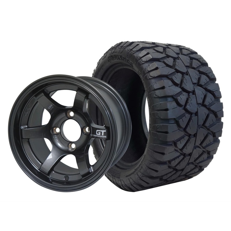 SGC 12″ GT Machined/Gunmetal Wheel – Aluminum Alloy / STEELENG 20″x10″-12″ STINGER All Terrain Tire DOT approved Tires Combo – Set of 4