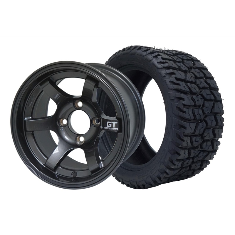 SGC 12″ GT Machined/Gunmetal Wheel – Aluminum Alloy / STEELENG 215/40-12 GATOR Hybrid Low Profile / All Terrain Tire DOT Approved Tires Combo – Set of 4