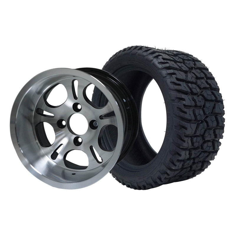 SGC 12″ Lightside Machined/Black Wheel – Aluminum Alloy / STEELENG 215/40-12 GATOR Hybrid Low Profile / All Terrain Tire DOT Approved Tires Combo – Set of 4