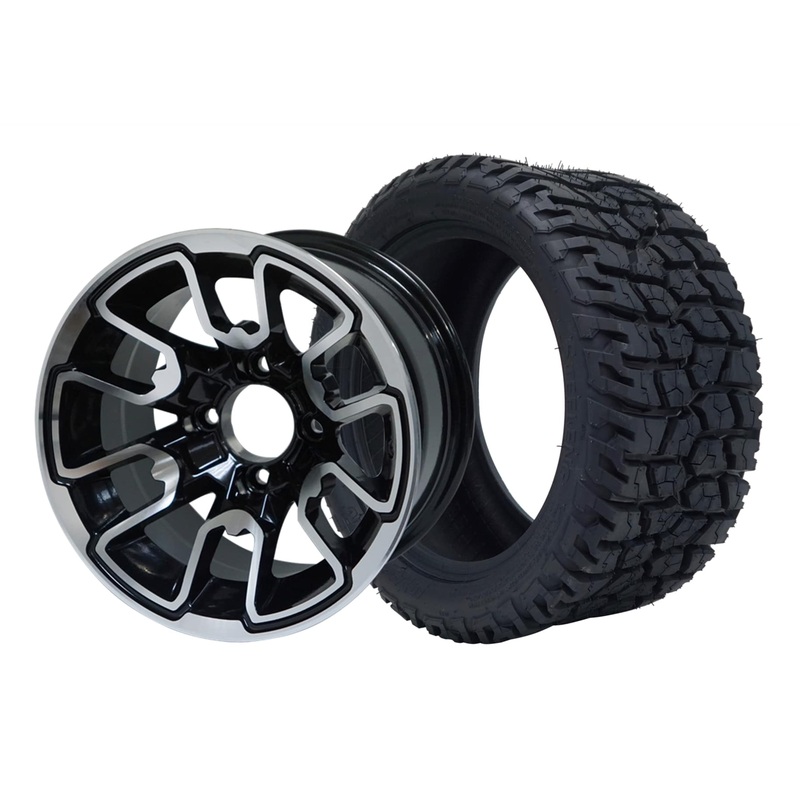 SGC 12″ Lizard Machined/Black Wheel – Aluminum Alloy / STEELENG 215/40-12 GATOR Hybrid Low Profile / All Terrain Tire DOT Approved Tires Combo – Set of 4