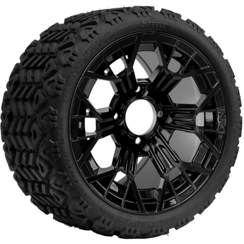 SGC 12 ” Mantis Glossy Black Wheel – Aluminum Alloy / STEELENG 18 “x8.5 “-12 ” All-Terrain Tire DOT approved Tires Combo – Set of 4