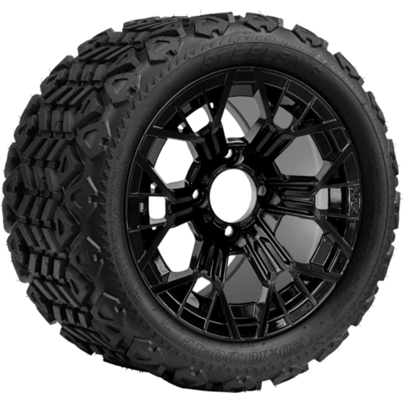 SGC 12 ” Mantis Glossy Black Wheel – Aluminum Alloy / STEELENG 20 “x10 “-12 ” All Terrain Tire DOT approved Tires Combo – Set of 4
