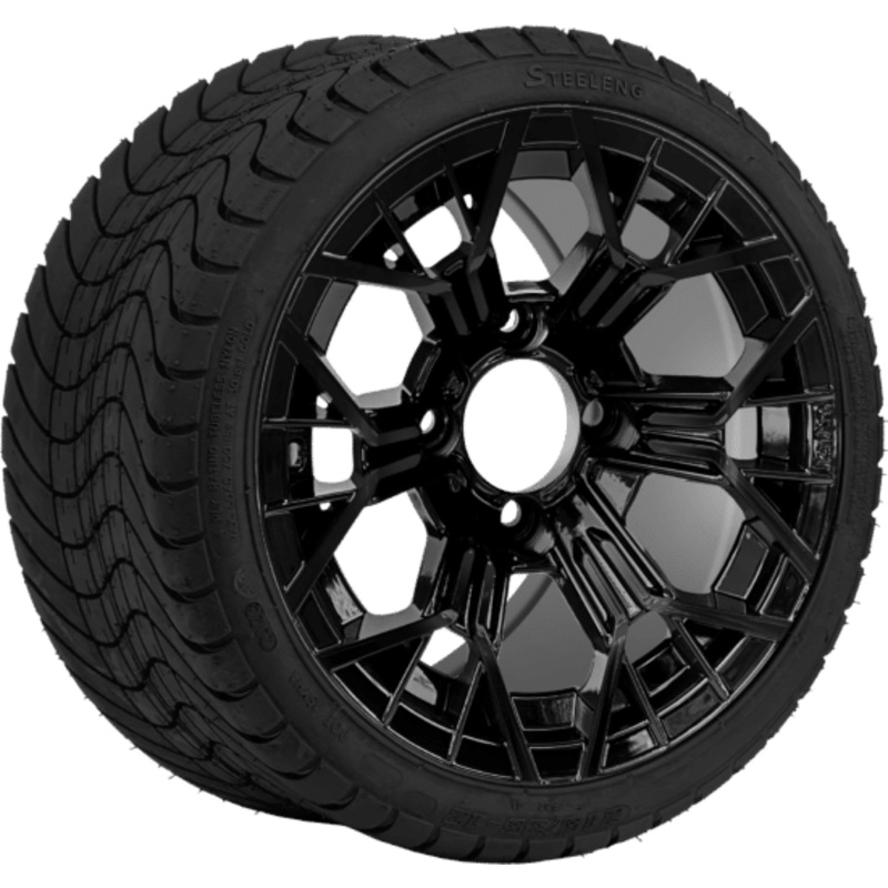SGC 12 ” Mantis Glossy Black Wheel – Aluminum Alloy / STEELENG 215/35-12 Low Profile Tire Tires Combo – Set of 4