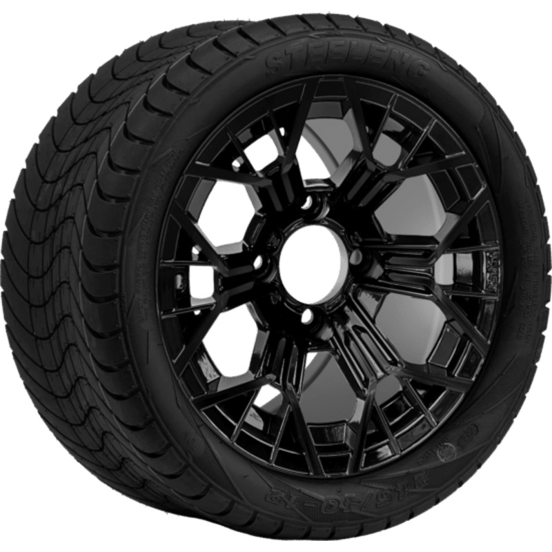 SGC 12 ” Mantis Glossy Black Wheel – Aluminum Alloy / STEELENG 215/40-12 Low Profile Tire DOT Approved Tires Combo – Set of 4