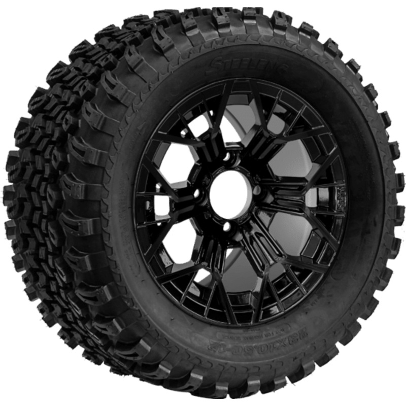SGC 12 ” Mantis Glossy Black Wheel – Aluminum Alloy / STEELENG 23 “x10.5 “-12 ” All Terrain Tire Tires Combo – Set of 4