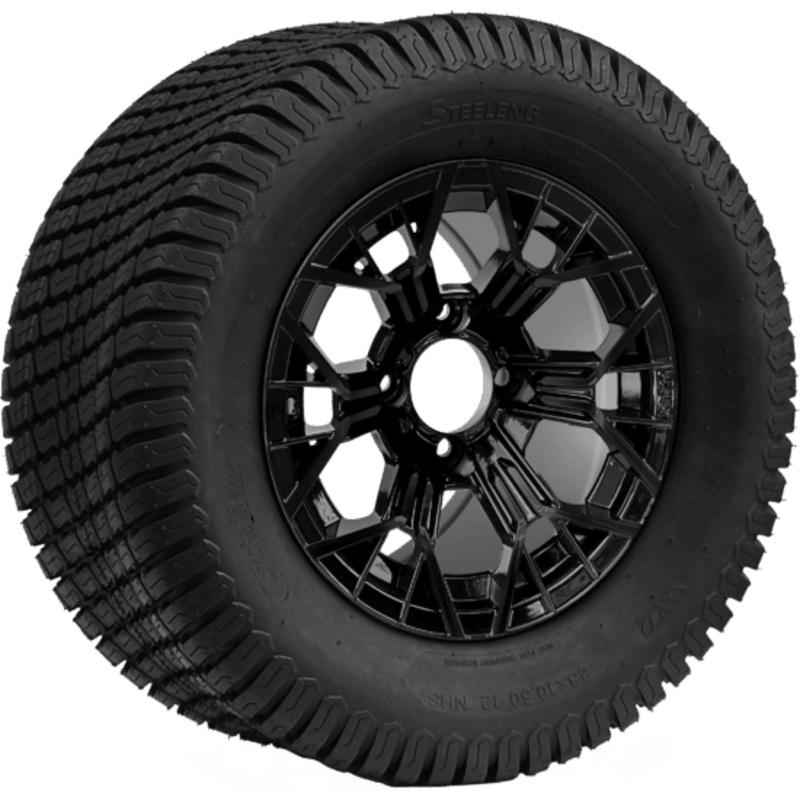 SGC 12 ” Mantis Glossy Black Wheel – Aluminum Alloy / STEELENG 23 “x10.5 “-12 ” Turf Tire Tires Combo – Set of 4