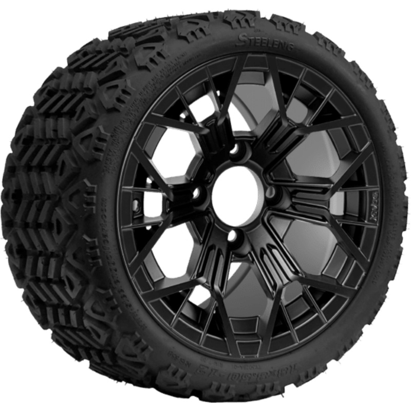 SGC 12 ” Mantis Matte Black Wheel – Aluminum Alloy / STEELENG 18 “x8.5 “-12 ” All-Terrain Tire DOT approved Tires Combo – Set of 4
