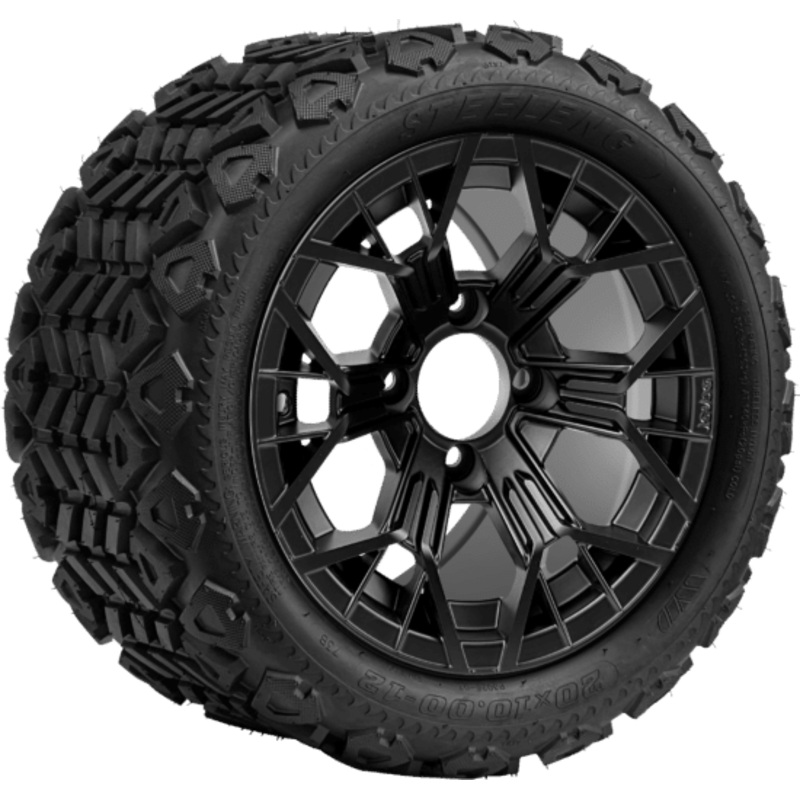 SGC 12 ” Mantis Matte Black Wheel – Aluminum Alloy / STEELENG 20 “x10 “-12 ” All Terrain Tire DOT approved Tires Combo – Set of 4
