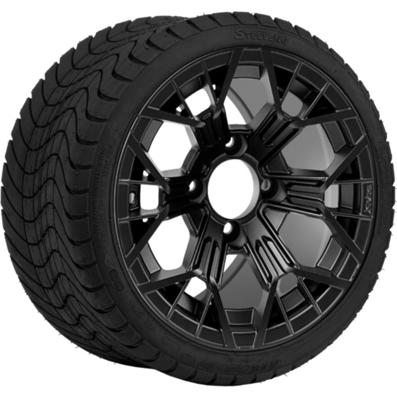 SGC 12 ” Mantis Matte Black Wheel – Aluminum Alloy / STEELENG 215/35-12 Low Profile Tire Tires Combo – Set of 4