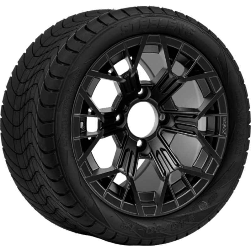 SGC 12 ” Mantis Matte Black Wheel – Aluminum Alloy / STEELENG 215/40-12 Low Profile Tire DOT Approved Tires Combo – Set of 4