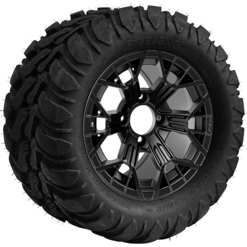 SGC 12 ” Mantis Matte Black Wheel – Aluminum Alloy / STEELENG 22 “x11 “-12 ” Mud Terrain / All Terrain Tire DOT Approved Tires Combo – Set of 4