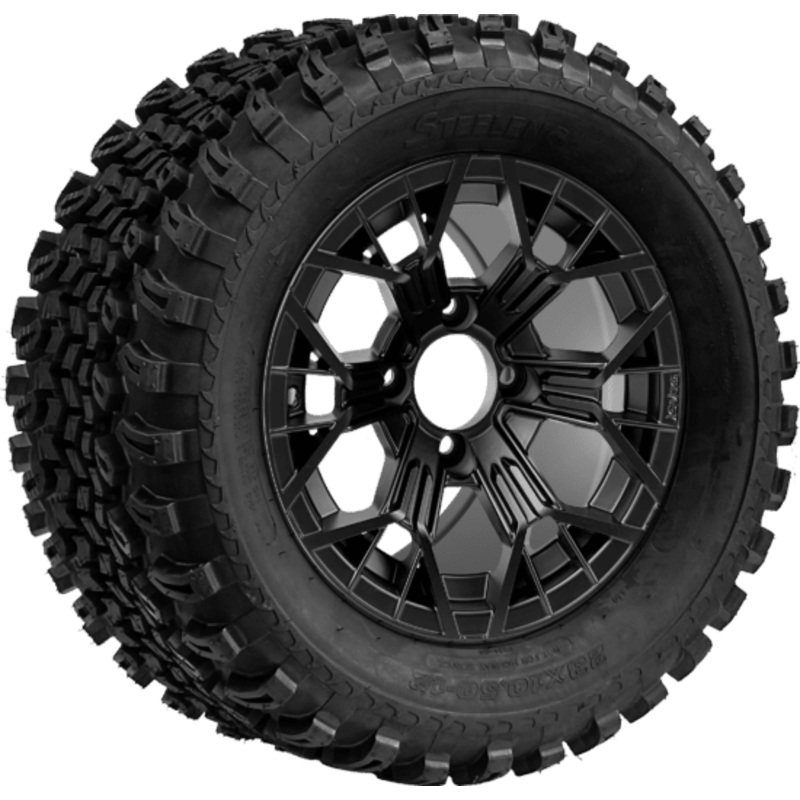 SGC 12 ” Mantis Matte Black Wheel – Aluminum Alloy / STEELENG 23 “x10.5 “-12 ” All Terrain Tire Tires Combo – Set of 4