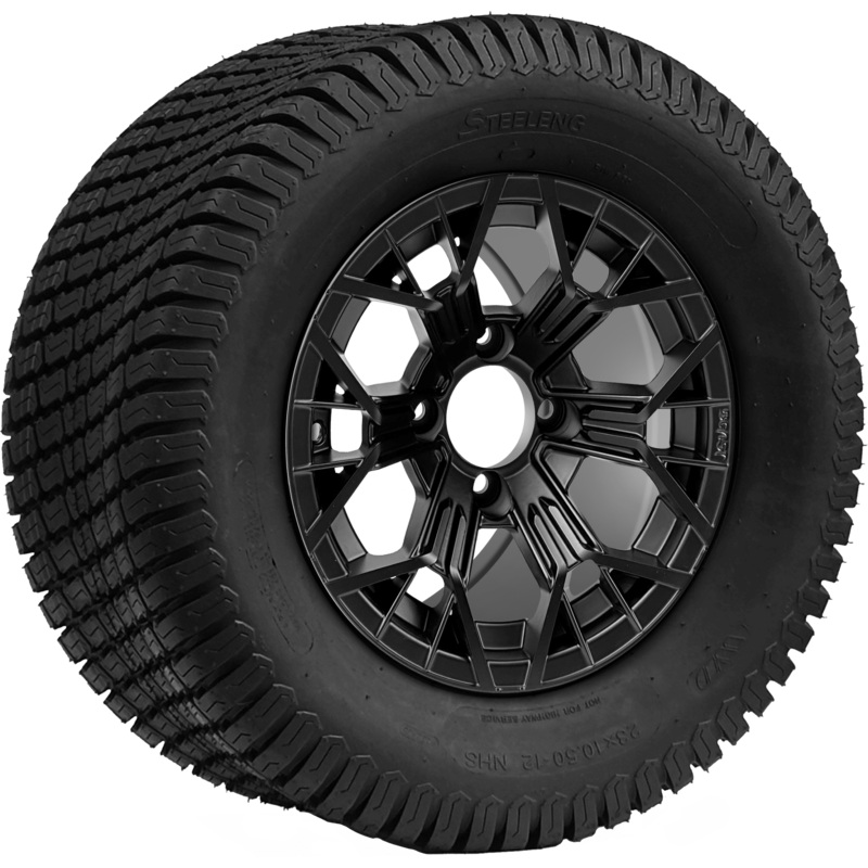 SGC 12 ” Mantis Matte Black Wheel – Aluminum Alloy / STEELENG 23 “x10.5 “-12 ” Turf Tire Tires Combo – Set of 4