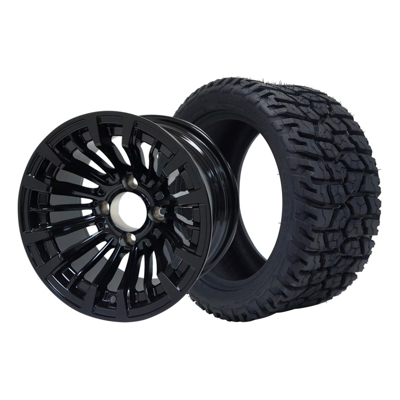 SGC 12″ Matador Glossy Black Wheel – Aluminum Alloy / STEELENG 215/40-12 GATOR Hybrid Low Profile / All Terrain Tire DOT Approved Tires Combo – Set of 4